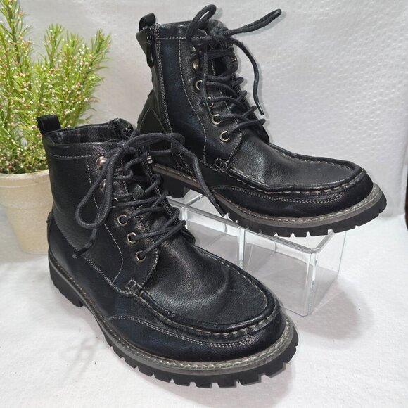 BRUNO MARC MENS BLACK MOTORCYCLE MILITARY COMBAT OXFORD BOOTS SIZE 7 - Picture 1 of 13